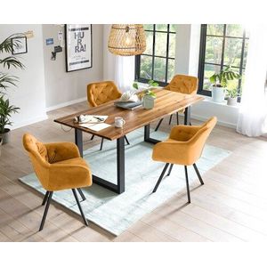 SalesFever Essgruppe, (Set, 5 tlg.), Stühle mit 360° Drehplatte, Tischplatte mit echter Baumkante