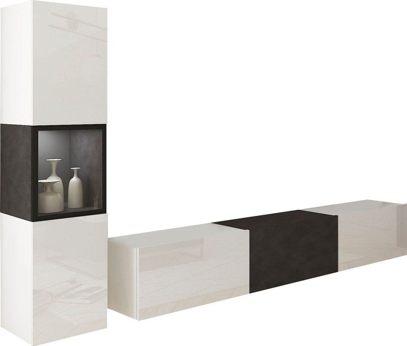 INOSIGN Wohnwand »BERLIN I«, (Komplett-Set, 2 St.), moderne grifflose Mediawand Breite 220 cm, Vitrine mit Verglasung