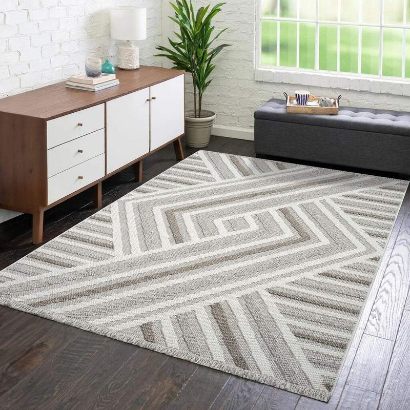 Carpet City Teppich »LINDO 7590«, rechteckig, 11 mm Höhe, Kurzflor, Hochtief-Muster/ 3D-Effekt, Fransen, Boho-Stil, Wohnzimmer