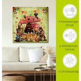 Artland Leinwandbild »Wald Freunde Fliegenpilz Teetrinken«, Animal Fantasy, (1 St.), auf Keilrahmen gespannt