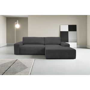 WERK2 Ecksofa »Rotterdam-L, kuschelweicher Cord oder Breitcord, L-Form, Breite 267 cm«, Design Ecksofa mit Schlaffunktion & Bettkasten, Cord, Anthrazit