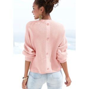 LASCANA Rundhalspullover, mit Zierknöpfen hinten, lockerer Strickpullover