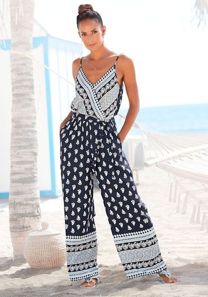 Vivance Overall, mit Bordürendruck und Taschen, sommerlicher Jumpsuit, weites Bein