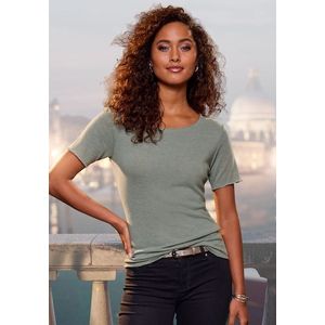 LASCANA Rundhalsshirt »mit feiner Glitzereinfassung«, aus weichem Viskose-Feinstrick