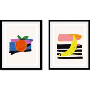 queence Bild »Set Fonsi«, Figuren-Kunst-Abstrakt-Art-Obst-Obst Bilder-Lebensmittel-Essen, (1 St.), HD Premium Poster-Druck inkl. Holzrahmen - 2er Set