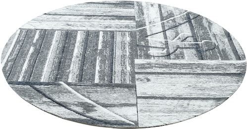 Sansibar Teppich »Keitum 010«, rund, 3 mm Höhe, Flachgewebe, modernes Holz Design, Motiv, gekreuzte Säbel