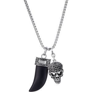 Kingka Kette mit Anhänger »Schmuck Geschenk Edelstahl Halskette Zahn Totenkopf, OSN-850SBK-BX«, (Set, 3 tlg.), mit Onyx, Zirkonia (synth.)