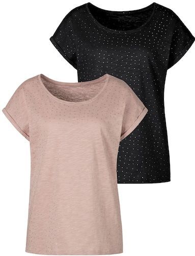 Vivance Kurzarmshirt »mit silbrigen Glitzerpünktchen«, (2er-Pack), aus weicher Baumwoll-Qualität