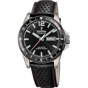 Festina Quarzuhr »Calendario Titanium«, Armbanduhr, Herrenuhr, Lederarmband, analog, Tag, Wochentag