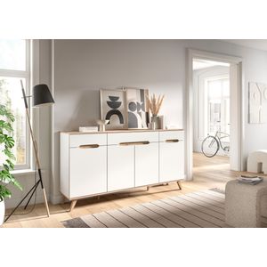 Home affaire Sideboard »Alesund, Breite 185 cm, 4 Türen, 1 Schubkasten, konischer Fuß«, Scandi-Look, Anrichte, Schrank, Kommode, Wohnmöbel, Wohnzimmer