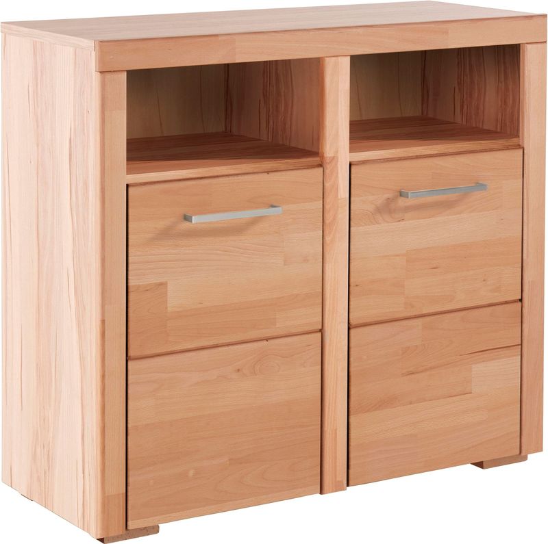 Home affaire Kommode »Falco,89cm breit,35 cm tief, Fronten Massivholz«, Kernbuche massiv, Holzwerkstoff, Metall Griffe,6Fächer