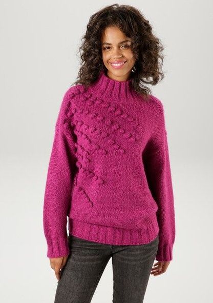 Aniston CASUAL Strickpullover, mit eingestrickten, kleinen Bommeln