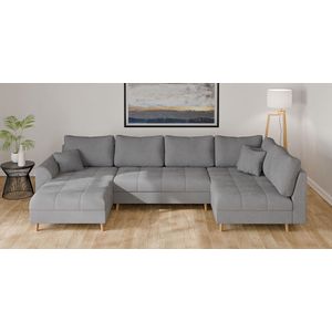 Home affaire Wohnlandschaft »CHARRE U-Form mit Ottomane, Maße B/T/H: 310/161/81 cm«, feine Steppung, lose Rücken- und Zierkissen, auch in Cord und Bouclé