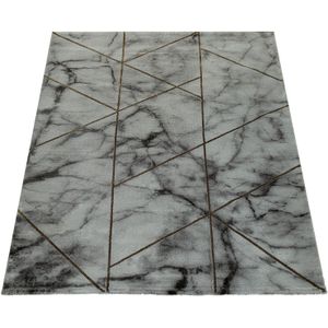 Paco Home Teppich »Kraft 524«, rechteckig, 16 mm Höhe, Kurzflor, modernes Marmor-Design, mit gold-/silberfarbenen Akzenten
