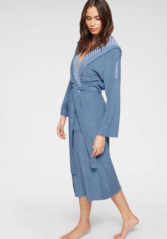 KangaROOS Damenbademantel »Dalia, ideal für Sauna & Spa, Hotelbademantel, Morgenmantel«, (1 St.), Uni-Farben und innen mit Streifen, Bademantel mit Taschen, XS-3XL