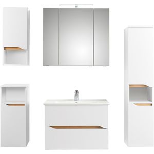 Saphir Badmöbel-Set »Quickset 5-teilig, Keramik-Waschtisch und LED-Spiegelschrank«, (6 St.), Midischrank, Unterschrank, Hängeschrank, inkl. Türdämpfer, 7 Türen