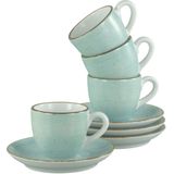 CreaTable Espressotasse »Vintage Nature Aqua, Espresso-Set, 8-tlg.«, (Set, 8 tlg.), Handgemalt, Gesprenkelt, Rustikales Außenband