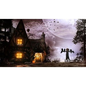 Papermoon Fototapete »Alte Hütte und Vogelscheuche«