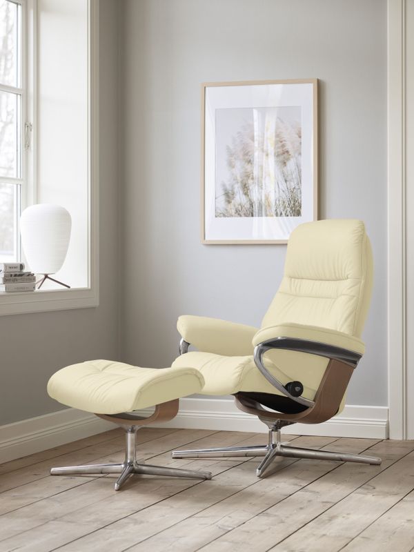 Stressless® Relaxsessel »Sunrise«, (Set, Relaxsessel mit Hocker), mit Hocker, mit Cross Base, Größe S, M & L, Holzakzent Eiche