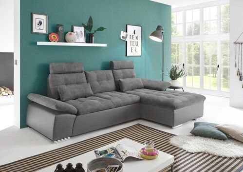 ED EXCITING DESIGN Ecksofa »Jakarta L-Form«, mit Bettfunktion, Kopfstützen, Nierenkissen, Armteilverstellung