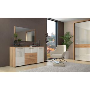 Home affaire Kommode »Gala, melaminbeschichtet und beige hochglänzend UV lackiert«, (Soft-Close Funktion, Maße: B/T/H 170/46/83cm), 2trg., mit 4 Schubladen, klassische Rahmenoptik, FSC-zertifiziert