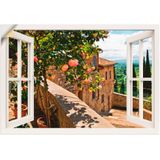 Artland Wandbild »Fensterblick Rosen auf Balkon Toskana«, Garten, (1 St.), als Alubild, Outdoorbild, Leinwandbild, Poster, Wandaufkleber