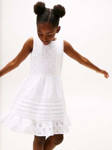 Tommy Hilfiger Sommerkleid »EMBROIDERED COTTON DRESS SLVLS«, mit zarter Lochstickerei, mit Biesen