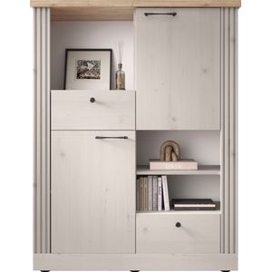 Home affaire Highboard »Country Höhe 160 cm u. Breite 118 cm, Kommode 2 Türen, 2 Schubkästen,«, Schrank im Landhausstil, viel Stauraum, mit Metallgriffe, MDF-Rahmen