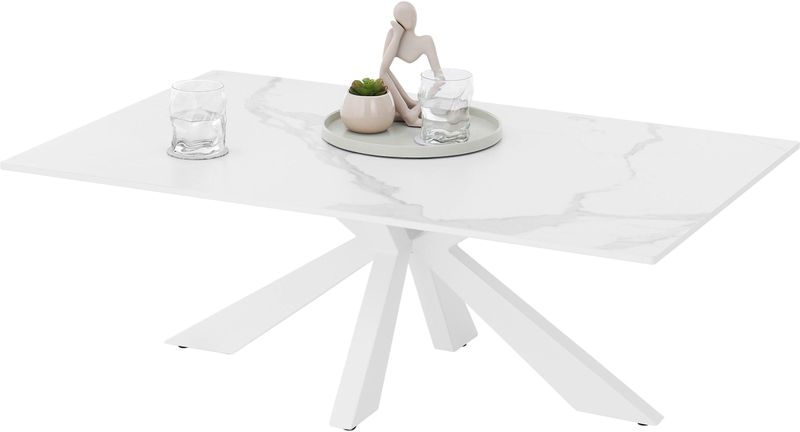 Stolkom Couchtisch »Noah Wohnzimmertisch Keramik, Weiß marmoriert, BxHxT 110x40x70 cm«, Keramikoberfläche weiß marmoriert, 4-Fuß Gestell in weiß