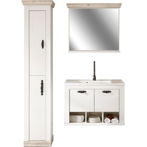 Home affaire Badmöbel-Set »Florenz, Bad im Landhausstil, 3-teiliges Badezimmer«, (3 St.), Hänge-Waschtisch, Schrank und Spiegel, in Pinie Weiß, Stauraum