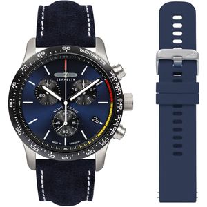 ZEPPELIN Chronograph »Night Cruise«, (Set, 2 tlg., Mit zusätzlichem Silikonarmband), Quarzuhr, Armbanduhr, Herrenuhr, Made in Germany, Lederarmband