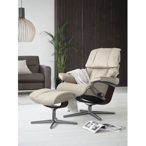 Stressless® Relaxsessel »Reno«, (Set, Relaxsessel mit Hocker), mit Hocker, mit Cross Base, Größe S, M & L, Holzakzent Braun