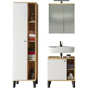 INOSIGN Badmöbel-Set »OSLO, Bad im skandinavischen Design, 5-teiliges Badezimmer«, (Set, 3 St.), Badschränke und Spiegel, in zwei Farben verfügbar, viel Stauraum