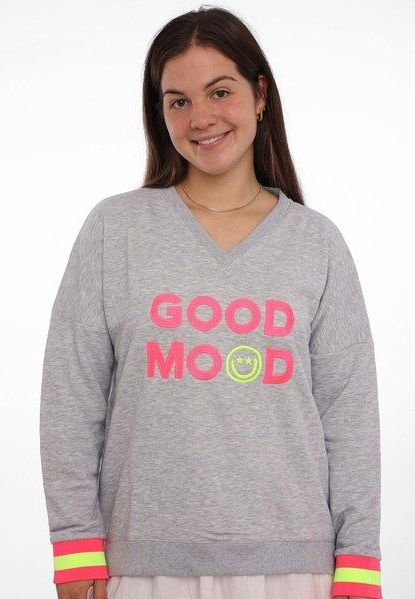 Zwillingsherz Sweatshirt, mit aufgesticktem Smiley und ""Good Mood""-Schriftzug