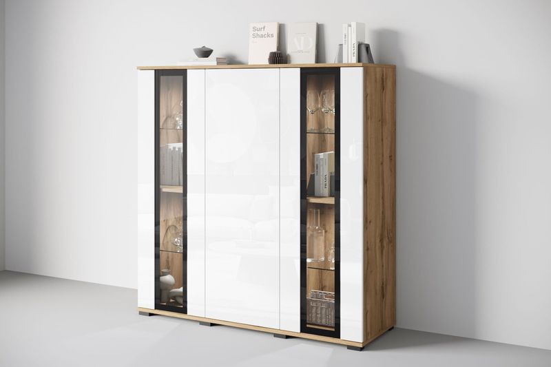 INOSIGN Highboard »Caro, modernes Design mit Glaseinsätzen, Breite 120 cm«, (1 St.), grifflose Fronten mit Push-to-Open, höhenverstellbare Einlegeböden