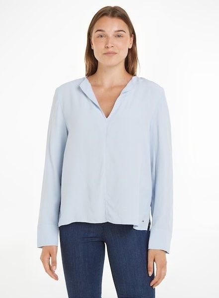 Tommy Hilfiger Langarmbluse »VISCOSE CREPE V-NECK BLOUSE«, in Unifarbe