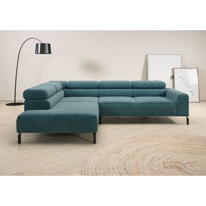 Places of Style Ecksofa »Antonelli, L-Form, inkl. Kopfteilverstellung, Breite 276 cm«, ohne Sitztiefenverstellung, in Cord, petrol