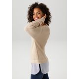 Aniston CASUAL Strickpullover, mit gestreiftem Bluseneinsatz am Saum - NEUE KOLLEKTION