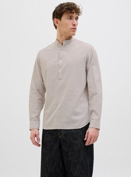 Jack & Jones Langarmhemd »JJESUMMER HALF PLACKET SHIRT LS SN«, mit Bandkragen