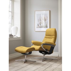 Stressless® Relaxsessel »Sunrise«, (Set, Relaxsessel mit Hocker), mit Hocker, mit Cross Base, Größe S, M & L, Holzakzent Schwarz