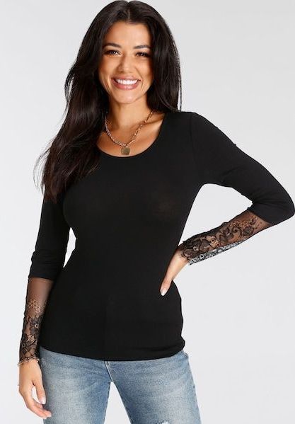 Melrose Langarmshirt, taillierte Passform, aus Jersey und Spitze