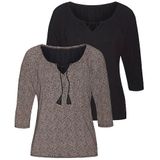 LASCANA 3/4-Arm-Shirt »mit modischen Tasseln«, (2er-Pack), aus weichem Viskose-Stretch