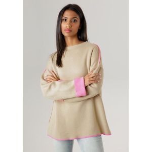 Aniston SELECTED Strickpullover, mit rosafarbenen Zierkanten