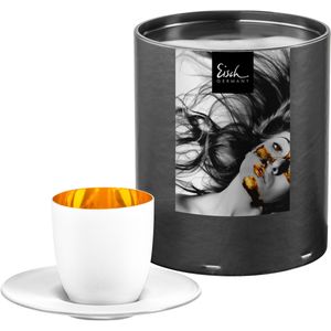 Eisch Germany Espressoglas »COSMO PURE WHITE, Made in Germany, 100 ml«, (Set, 2 tlg., Espressoglas mit Untertasse im Geschenkkarton), mit 24karätigem Gold veredelt und in reinweißem Stein-Look versiegelt