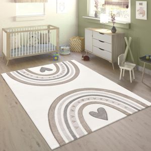 Paco Home Kinderteppich »Cosmos 351«, rechteckig, 16 mm Höhe, Kurzflor, Spielteppich, Motiv Regenbogen & Herz, Kinderzimmer