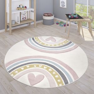 Paco Home Kinderteppich »Cosmos 351«, rund, 16 mm Höhe, Kurzflor, Spielteppich, Motiv Regenbogen & Herz, Kinderzimmer