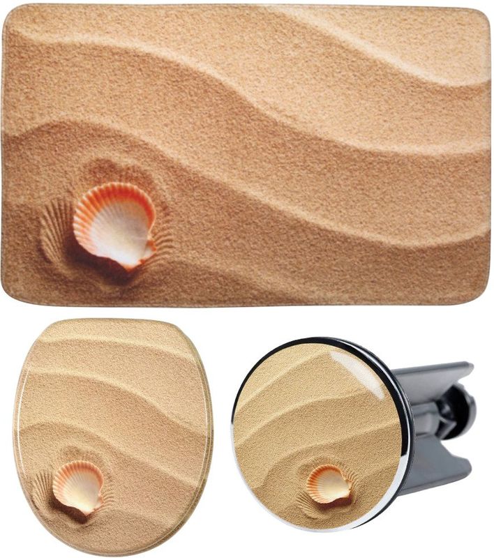 Sanilo Badaccessoire-Set »Clam«, (Komplett-Set, 3 tlg.), bestehend aus WC-Sitz, Badteppich und Waschbeckenstöpsel