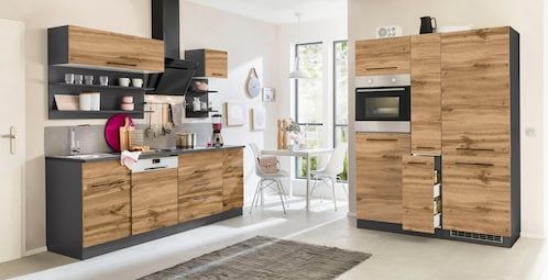 KOCHSTATION Küchenzeile »KS-Tulsa«, ohne E-Geräte, Breite 360 cm, schwarze Metallgriffe, MDF Fronten