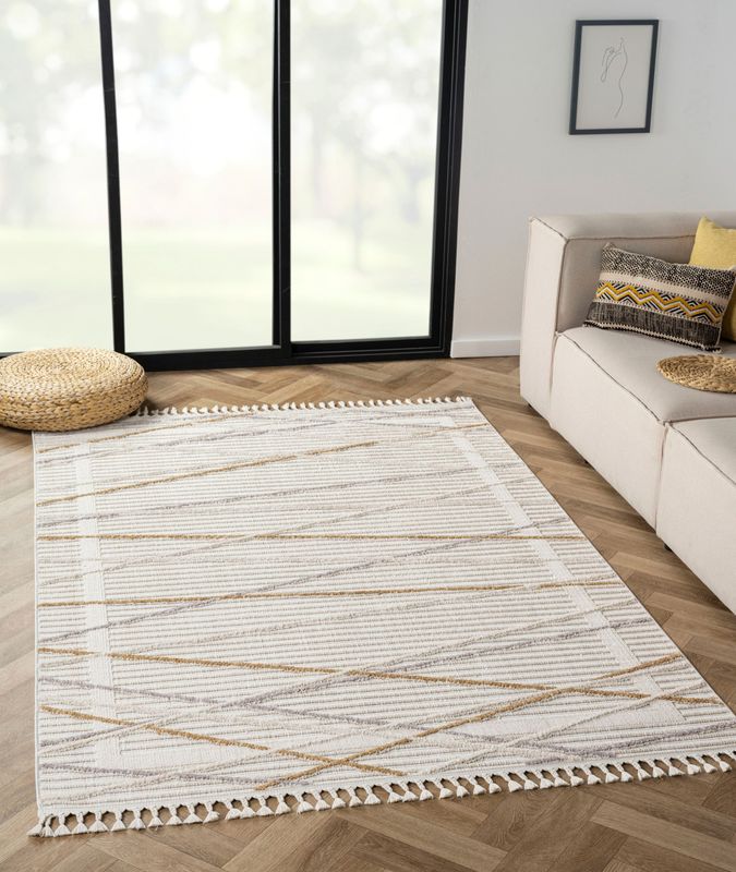 Myflair Möbel & Accessoires Teppich »Luana 1 Lagerräumung«, rechteckig, 10 mm Höhe, Kurzflor, Sisal Optik, Hoch-Tief Effekt, mit Fransen, besonders weich