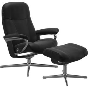 Stressless® Relaxsessel »Garda«, (Set, Relaxsessel mit Hocker), mit Hocker, mit Cross Base, Größe M & L, Holzakzent Schwarz